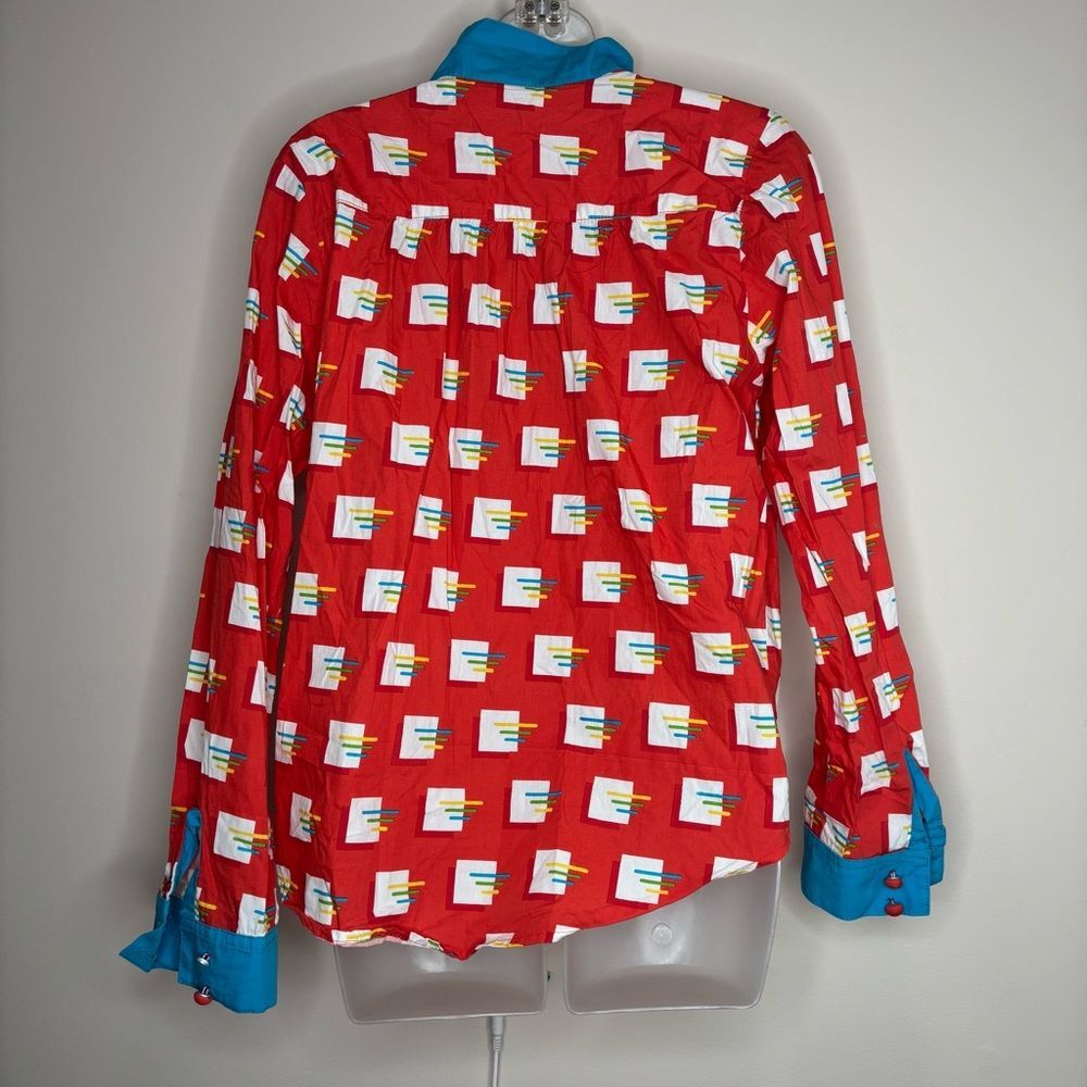 Mokuyobi long sleeve red blue funky retro print shirt top size medium - Picture 3 of 7